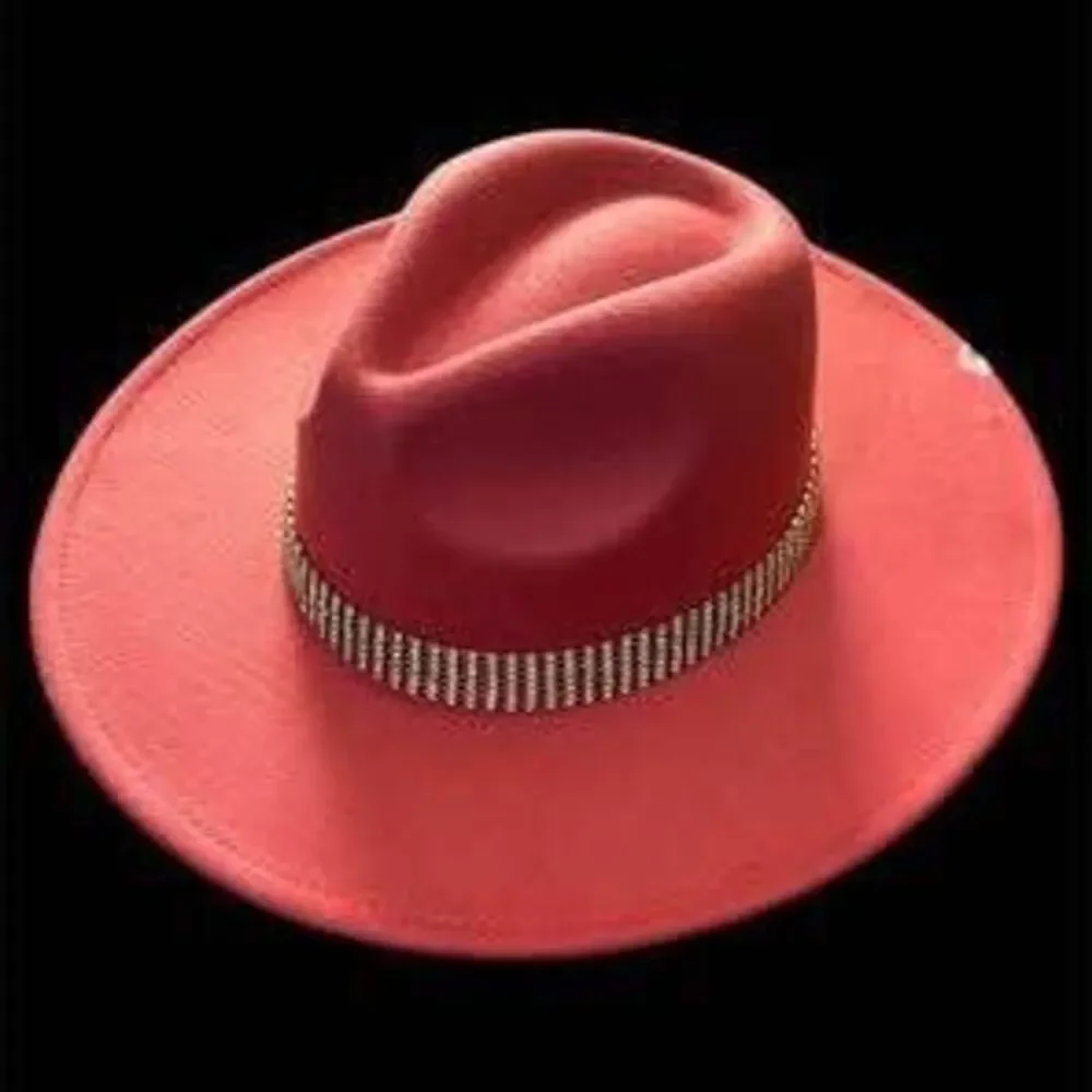 NEW Women’s Coachella Fedora Style Wide Brim Dark Rose W/Rhinestone Hat